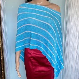 Vintage Knit Blue and White  Striped Poncho